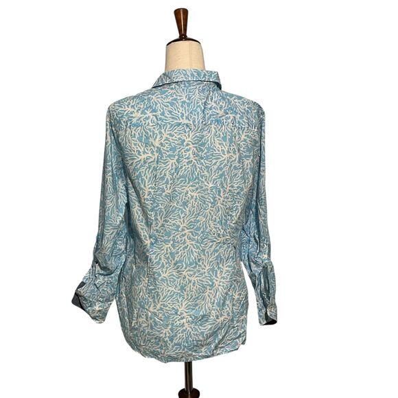 Talbots Ocean Coral Print Tabbed Sleeve Button Down Shirt - Picture 7 of 9
